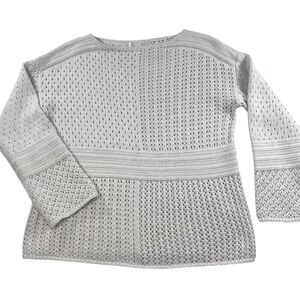 Beige Patchwork Open Knit Boat Neck Sweater Cotton Petite Small Cottagecore Soft